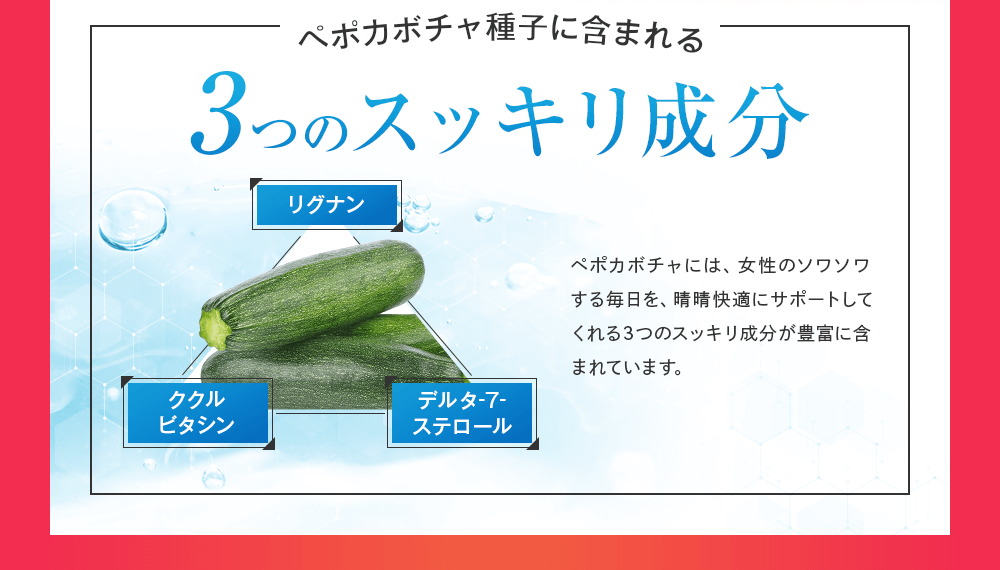 ペポカボチャ種子に含まれる3つのスッキリ成分