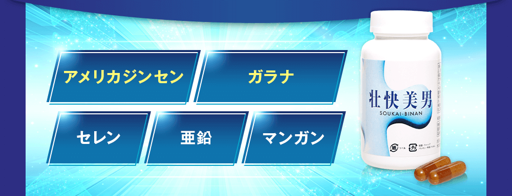 アメリカジンセン、ガラナ、セレン、亜鉛、マンガン